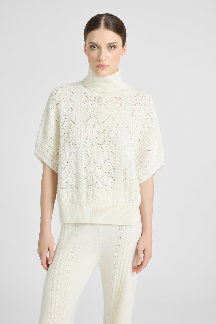 Poncho en laine et cachemire avec tricot ajouré