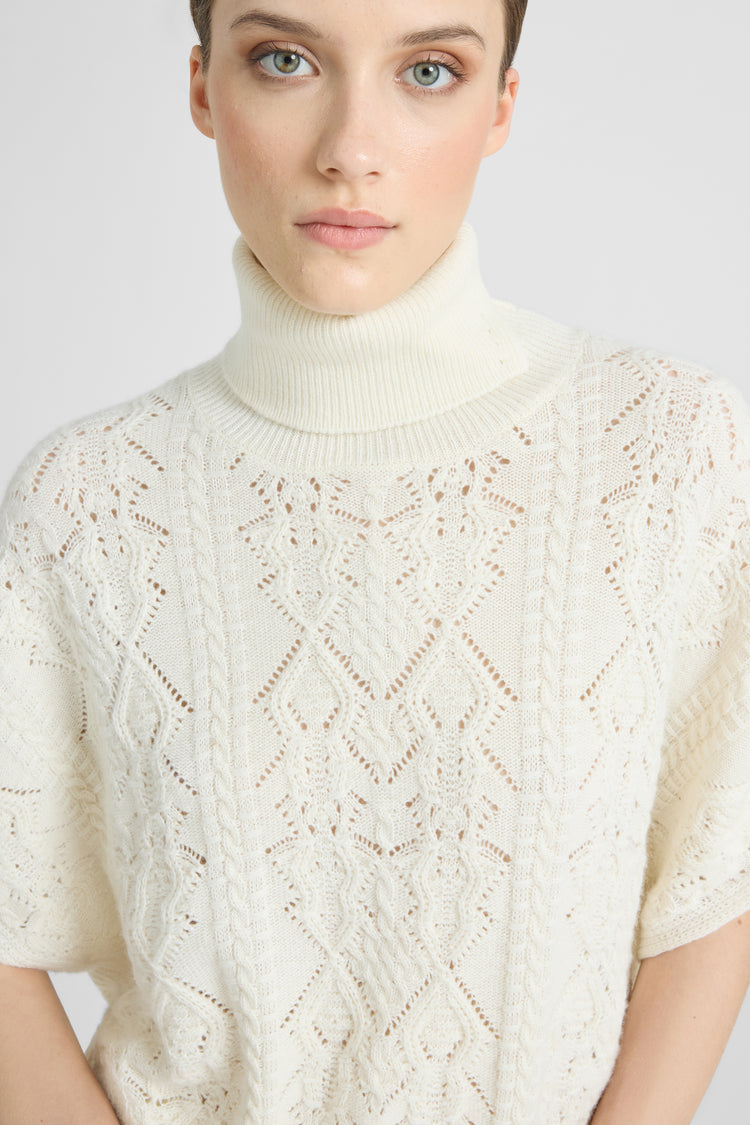 Poncho en laine et cachemire avec tricot ajouré
