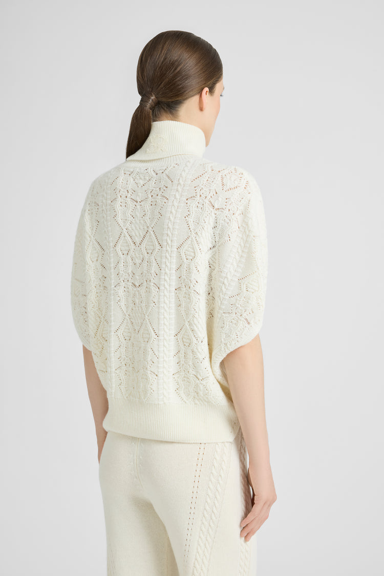 Poncho en laine et cachemire avec tricot ajouré