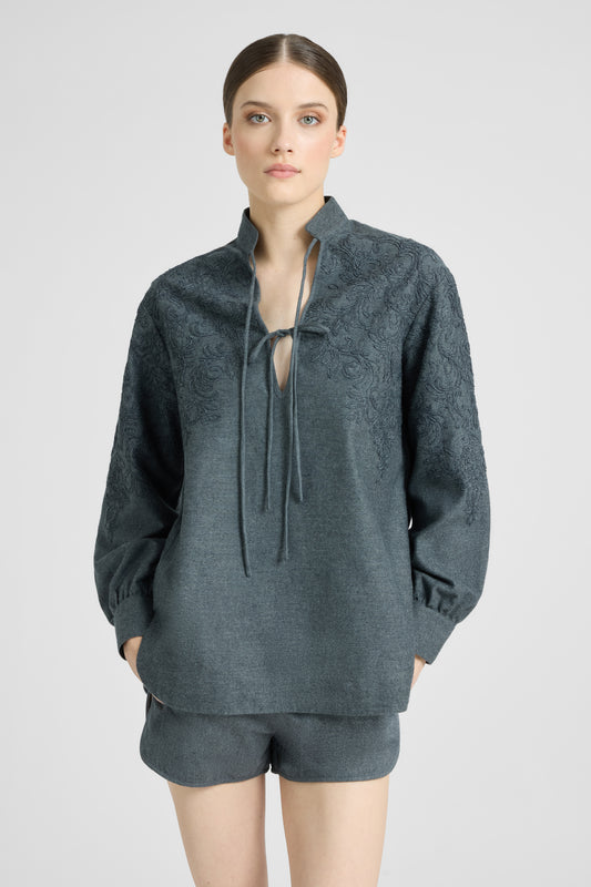 Blouse en flanelle de coton avec dentelle Cornely