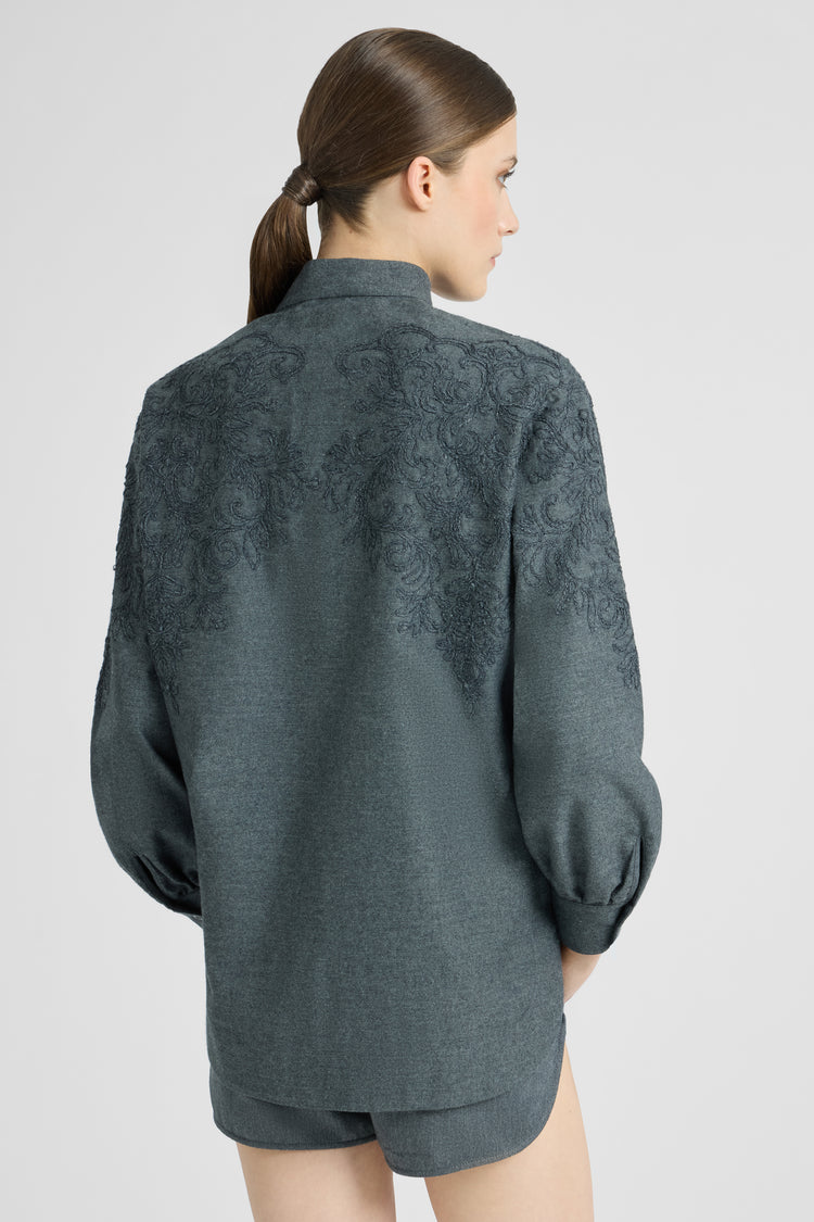 Blouse en flanelle de coton avec dentelle Cornely