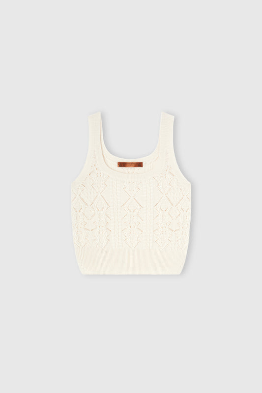 Caraco en laine et cachemire avec tricot ajouré