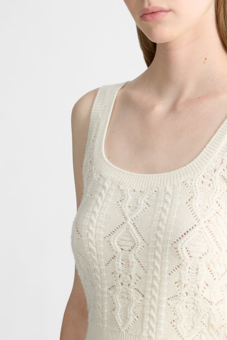 Caraco en laine et cachemire avec tricot ajouré