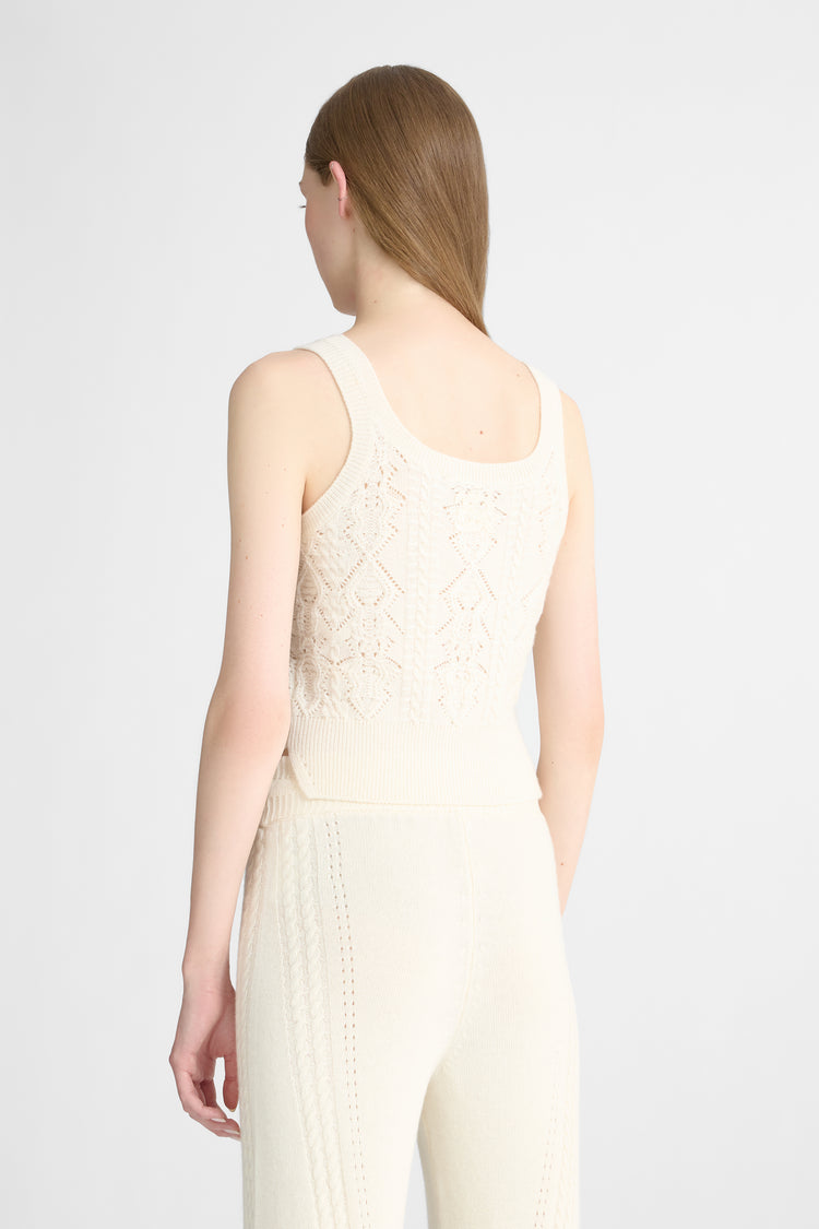 Caraco en laine et cachemire avec tricot ajouré