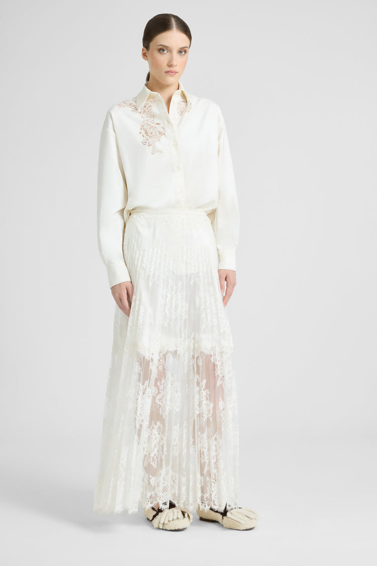Jupe midi en dentelle avec fond de robe