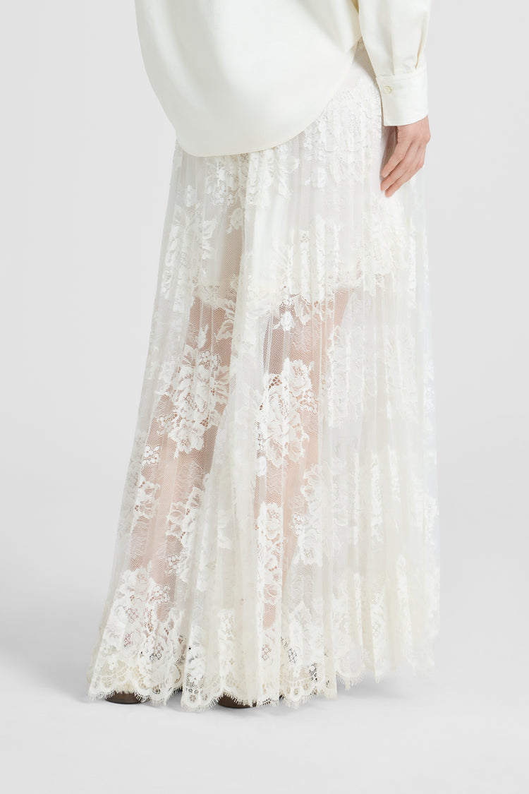 Jupe midi en dentelle avec fond de robe