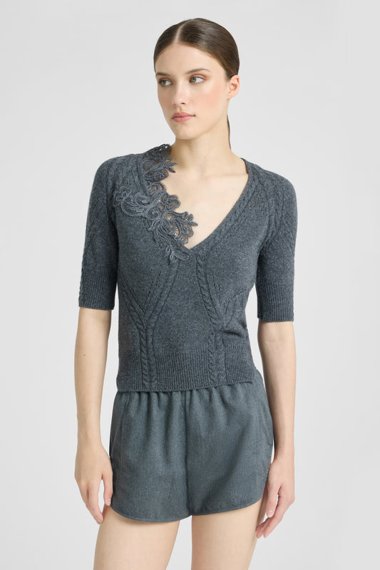 Short en flanelle de coton avec taille à coulisse
