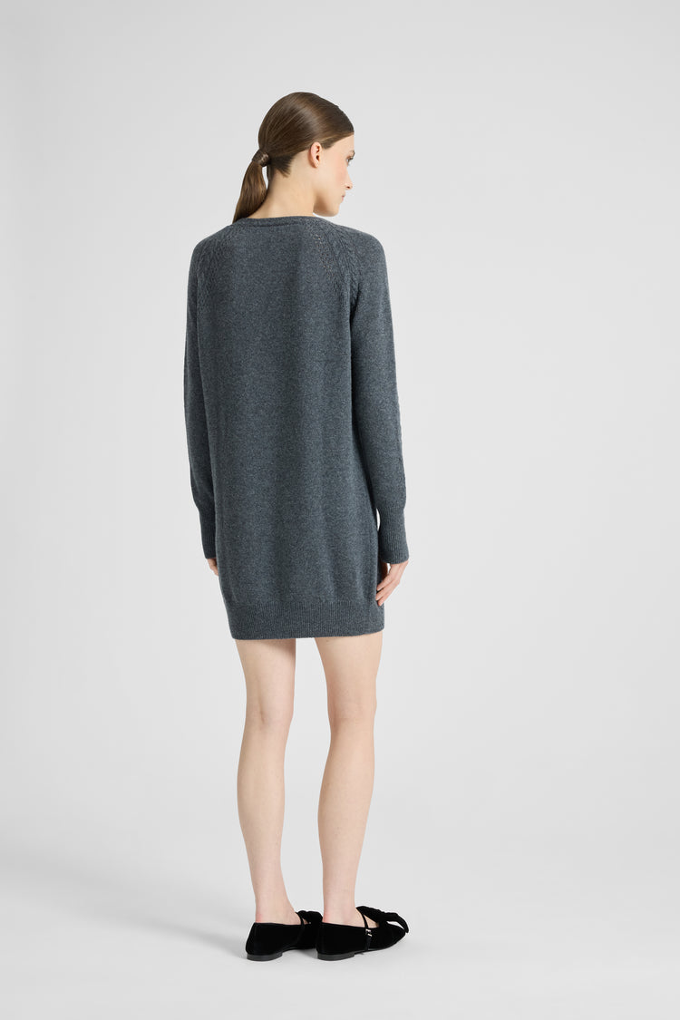 Pull-robe en laine et cachemire avec torsade et dentelle rebrodée en mohair
