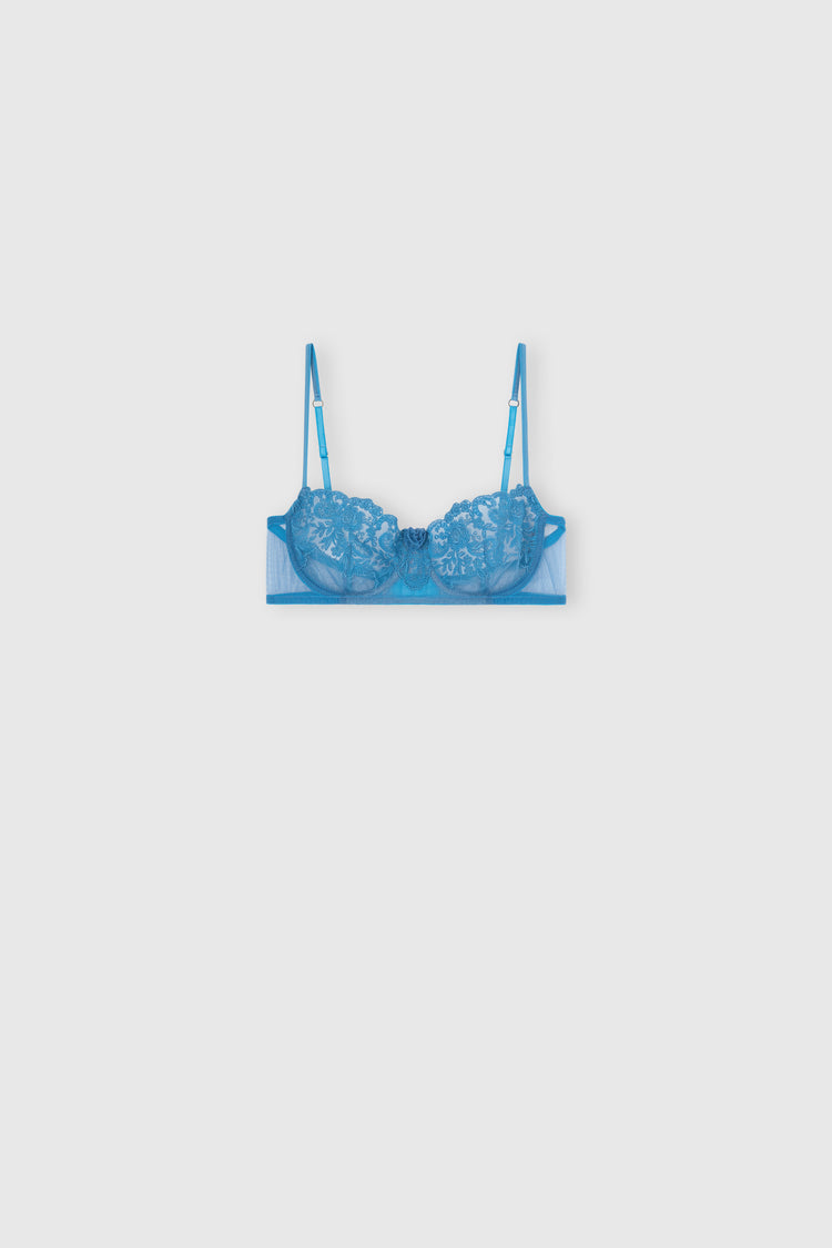 Soutien-gorge balconnet en tulle voilé stretch avec broderie florale tridimensionnelle