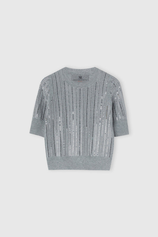 Virgin wool, cashmere and viscose top with baguette crystals