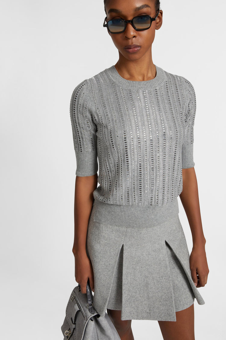 Virgin wool, cashmere and viscose top with baguette crystals