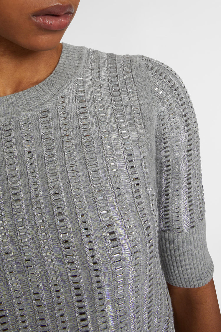 Virgin wool, cashmere and viscose top with baguette crystals