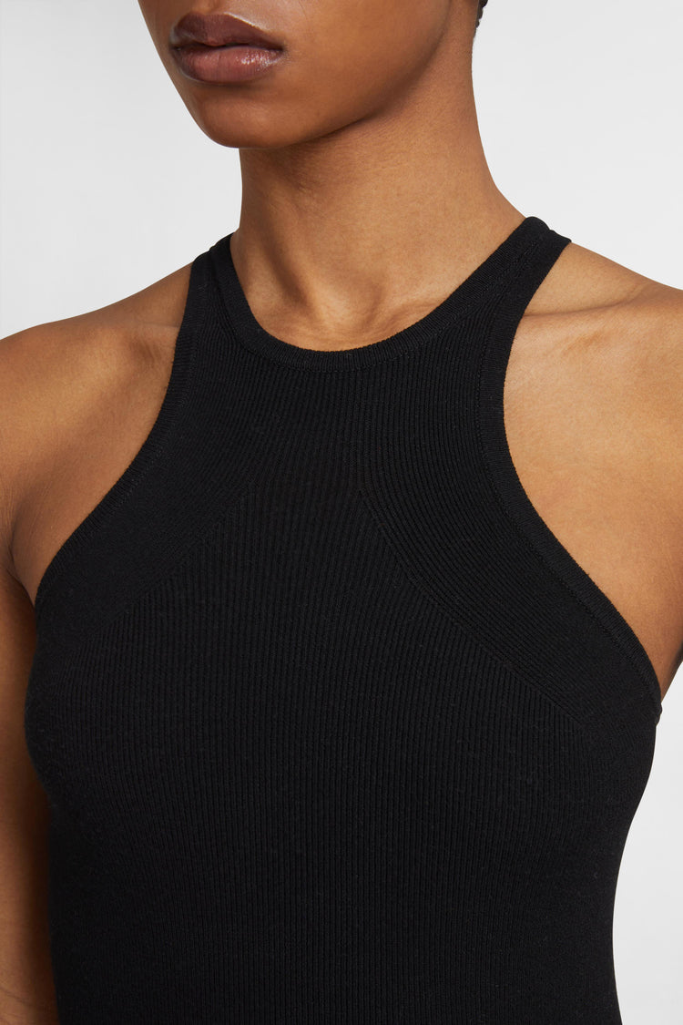 Black viscose blend halterneck tank top