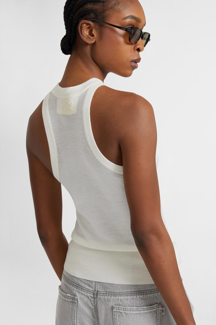 Merino wool tank top with argyle motif and baguette crystals