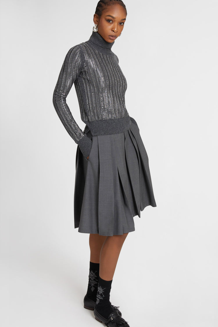 Wool and cashmere blend sweater with hand-applied baguette crystals