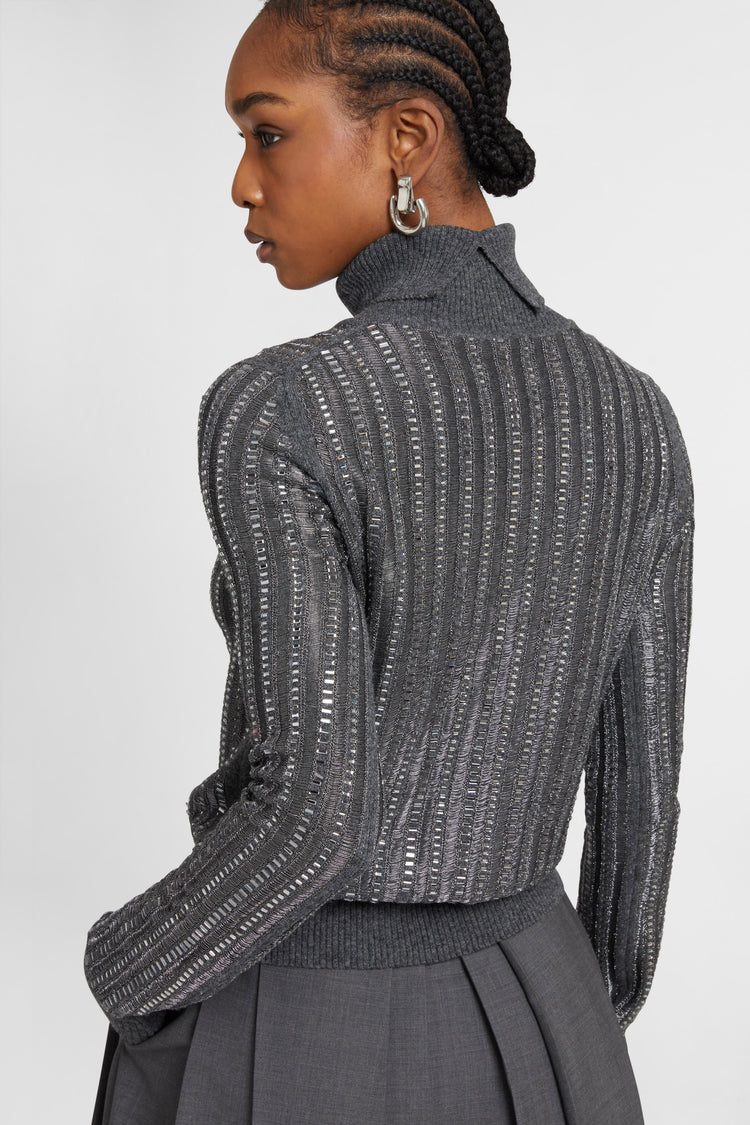 Wool and cashmere blend sweater with hand-applied baguette crystals