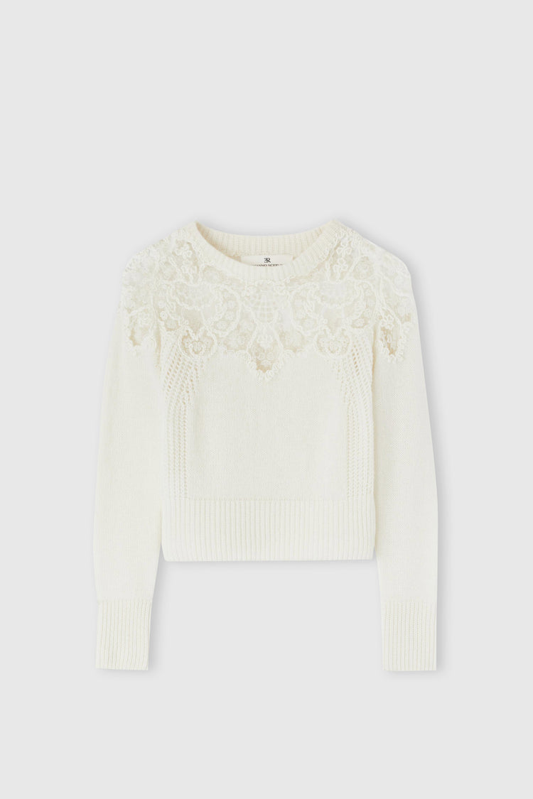 Pure cashmere sweater with rebrode lace
