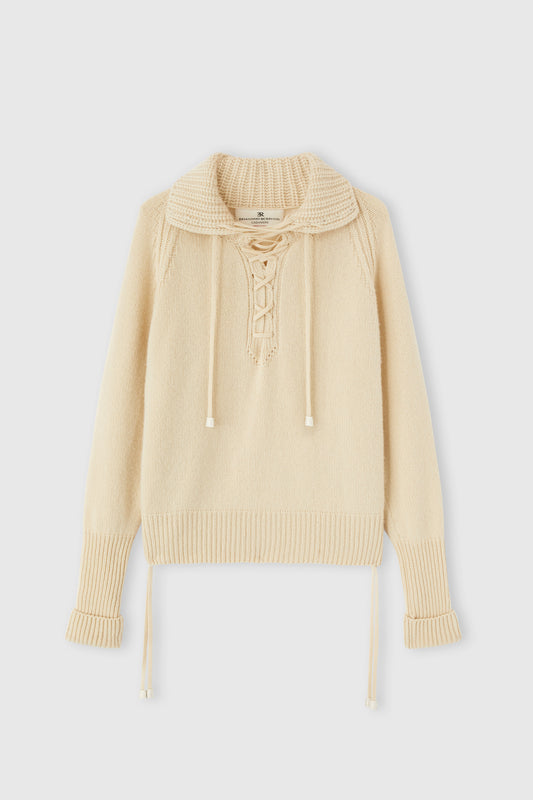 Pure cashmere sweater with handcrafted braiding