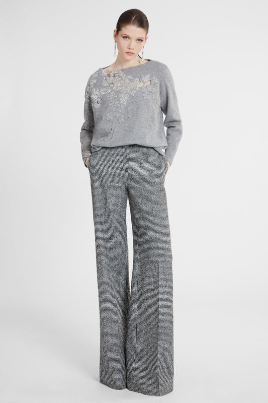 Cashmere sweater with piccolo punto lace and crystals