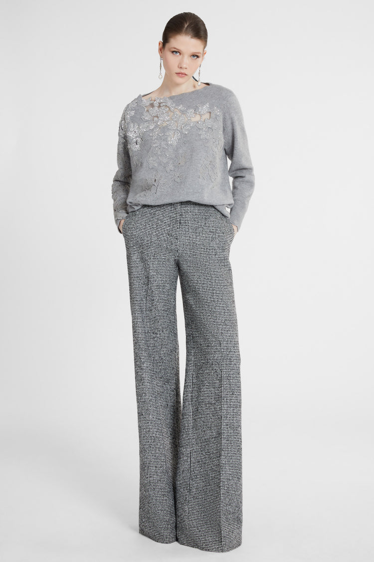 Cashmere sweater with piccolo punto lace and crystals