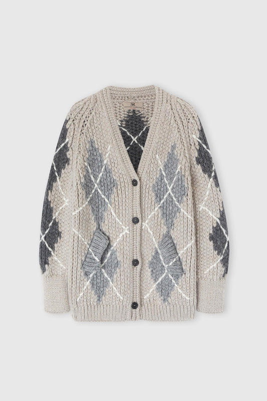 Alpaca, mohair and cashmere blend cardigan with argyle motif
