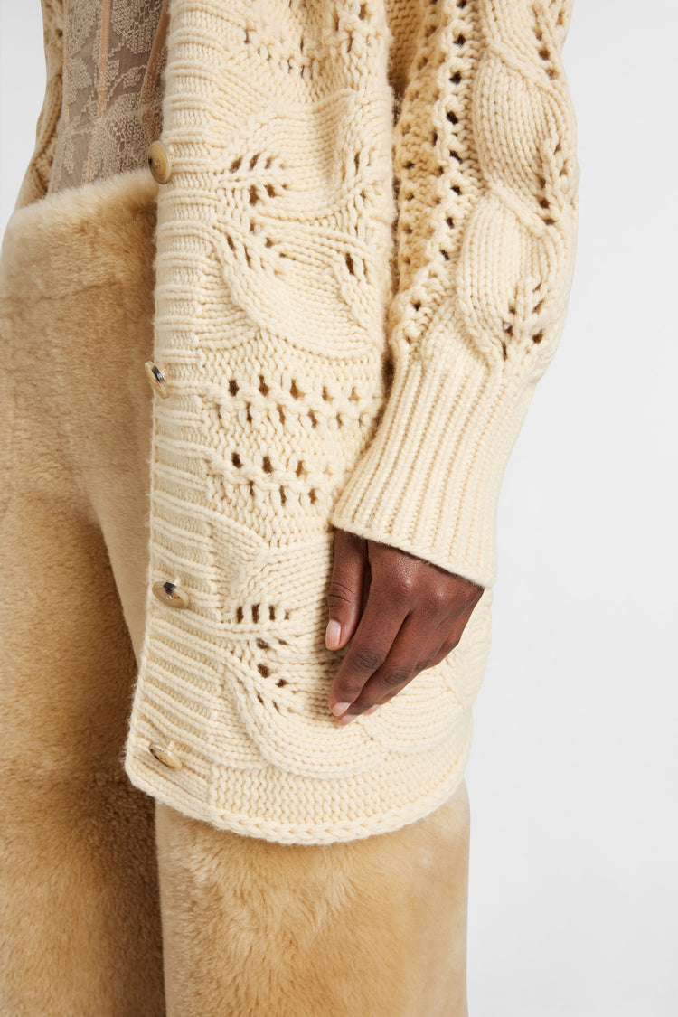 Cashmere cardigan with leaf stitch knit