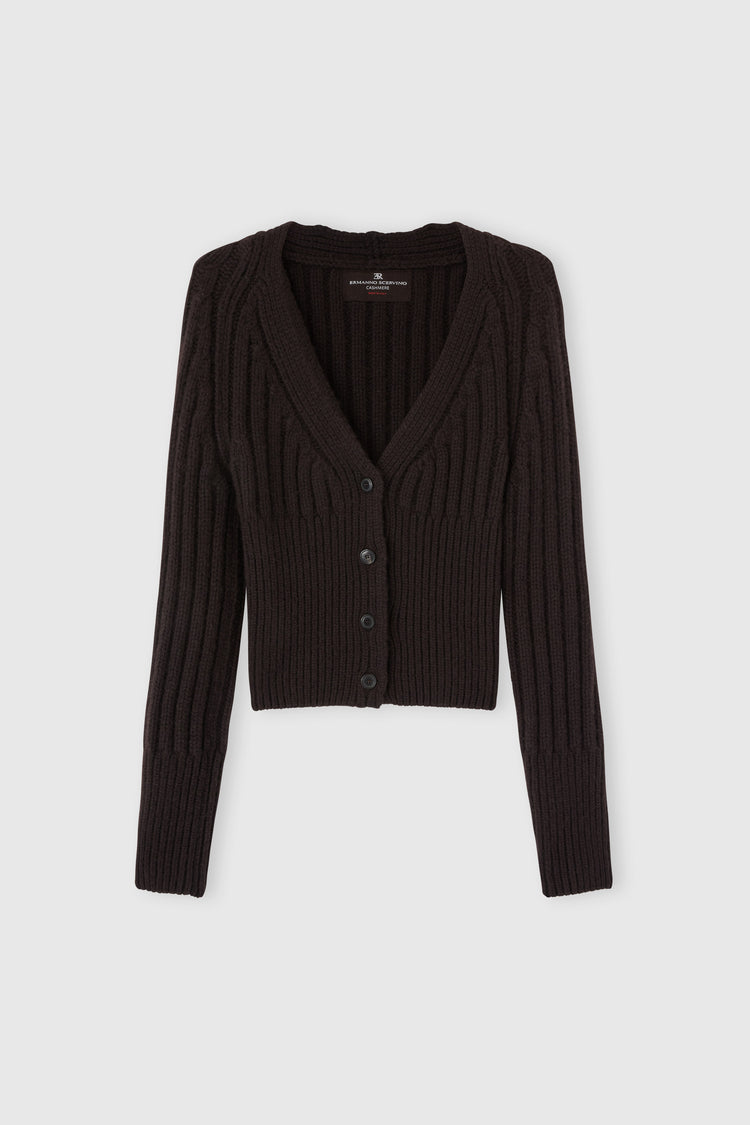 Deep V-neck cardigan in pure cashmere