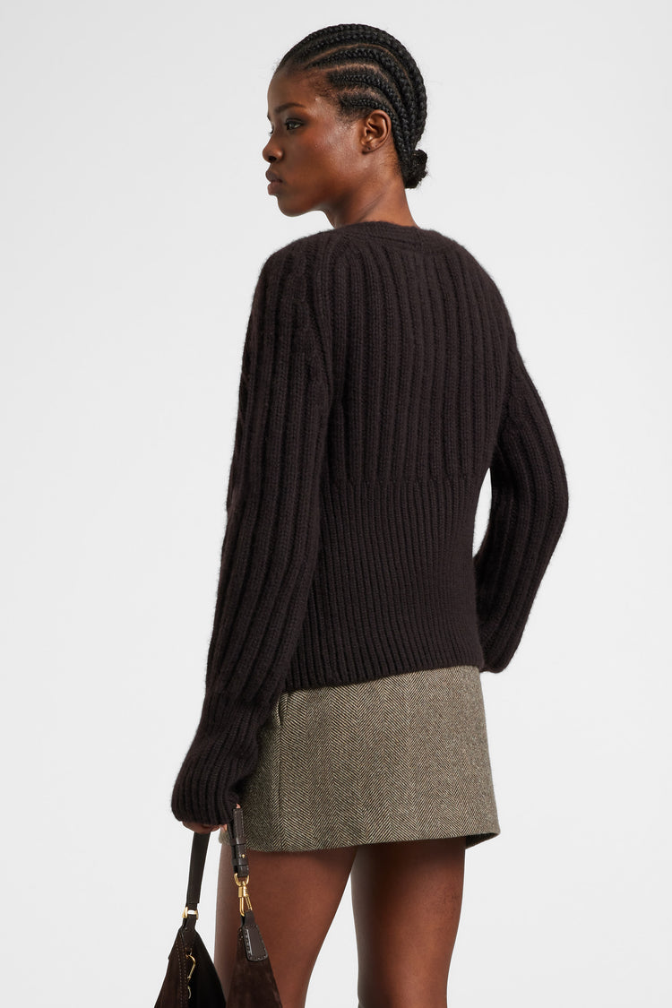 Deep V-neck cardigan in pure cashmere