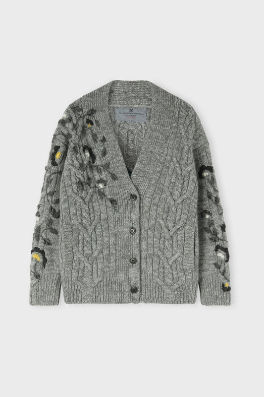 Maxi cardigan in pure cashmere with hand embroidery