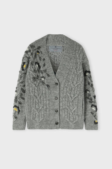 Maxi cardigan in pure cashmere with hand embroidery
