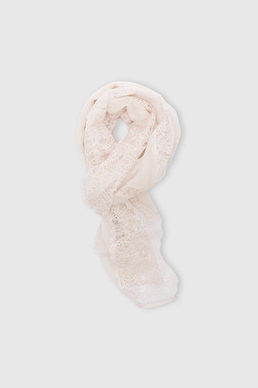 Antique pink cashmere scarf with Chantilly lace edge