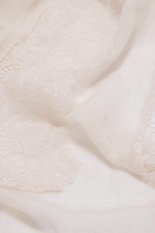 Antique pink cashmere scarf with Chantilly lace edge