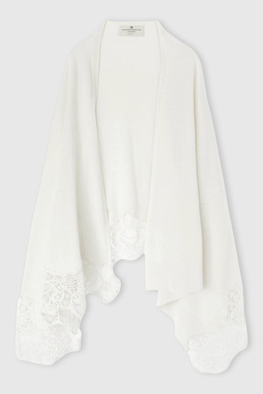 Cashmere stole with wool rebrode lace edge