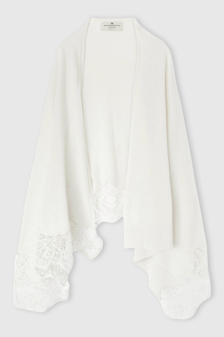 Cashmere stole with wool rebrode lace edge
