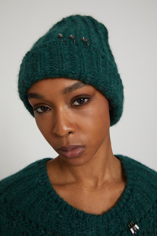 Alpaca and mohair blend hat with jewel rings