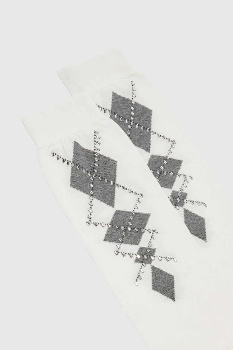 Cotton sock with argyle pattern and crystals