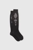 Cotton socks with black/grey argyle pattern