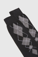 Cotton socks with black/grey argyle pattern