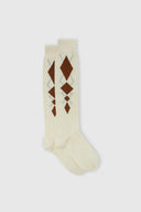 Cotton sock with argyle pattern in leather on a white background