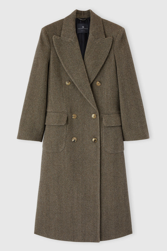 Cappotto sartoriale in blend di lana vergine, seta e cashmere con motivo resca