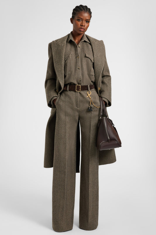 Tailored coat in a virgin wool, silk, and cashmere blend with resca pattern