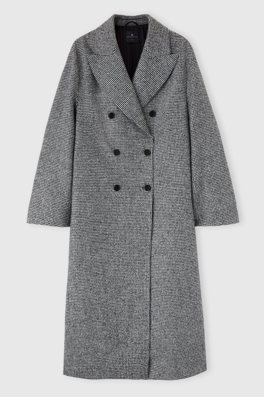 Oversize double-breasted coat in jacquard houndstooth wool blend