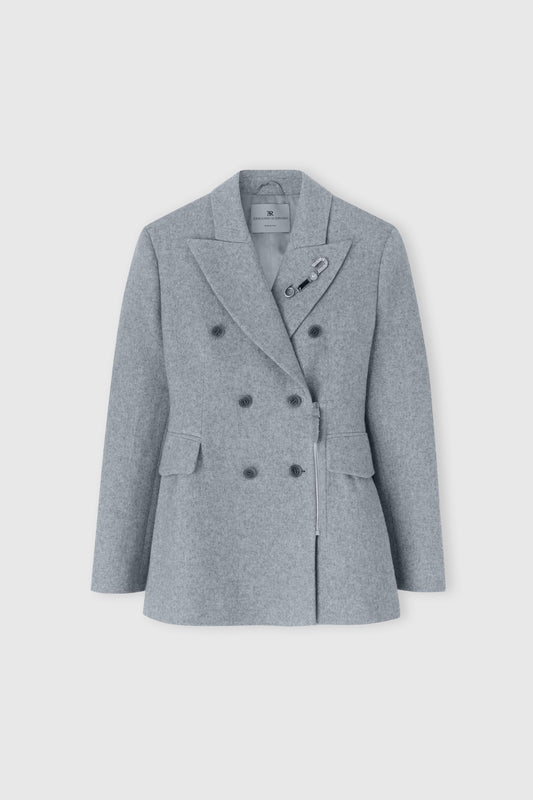 Double-breasted wool blend jacket with asymmetric zip