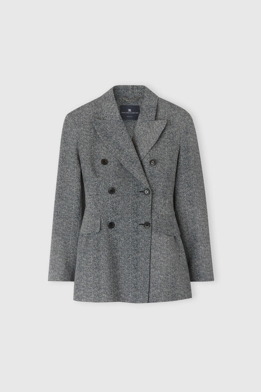 Double-breasted viscose jacket with herringbone pattern