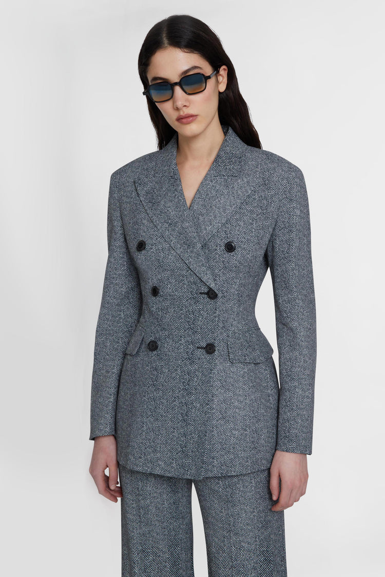 Double-breasted viscose jacket with herringbone pattern