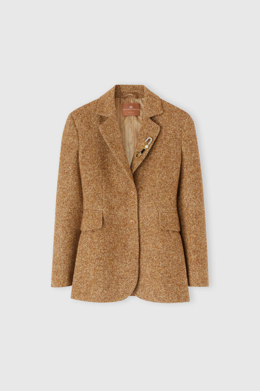 Single-breasted jacket in a blend of virgin wool and silk with a herringbone pattern