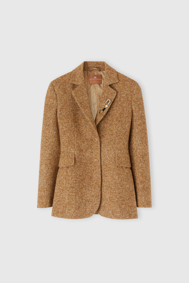 Single-breasted jacket in a blend of virgin wool and silk with a herringbone pattern