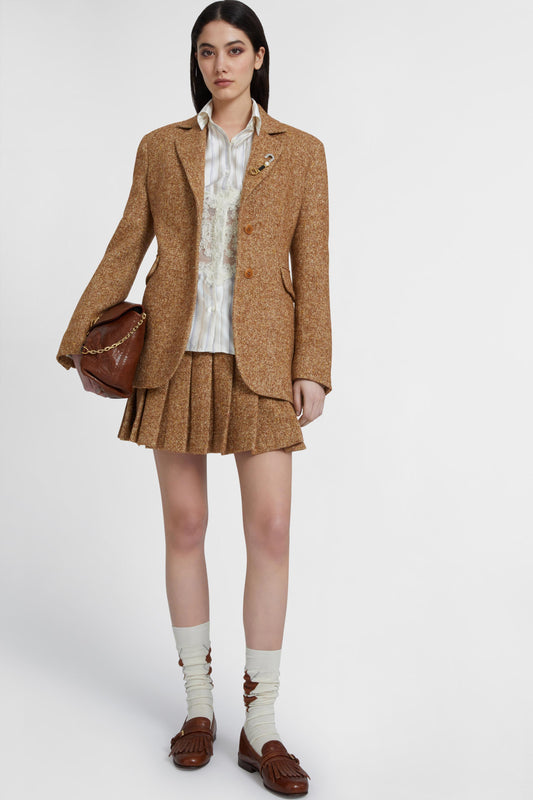 Single-breasted jacket in a blend of virgin wool and silk with a herringbone pattern