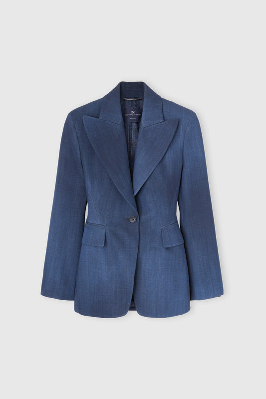 Single-breasted jacket in exclusive denim-print marocain