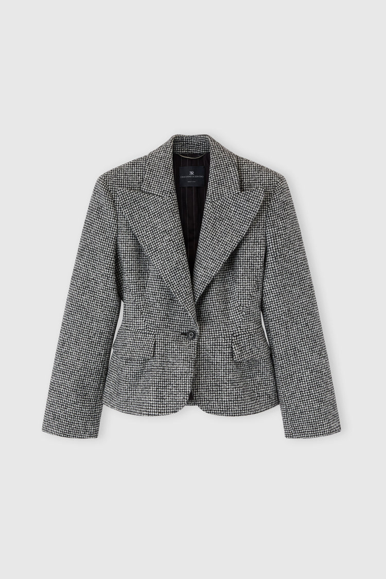 Veste à un bouton en jacquard pied-de-poule en mélange de laine